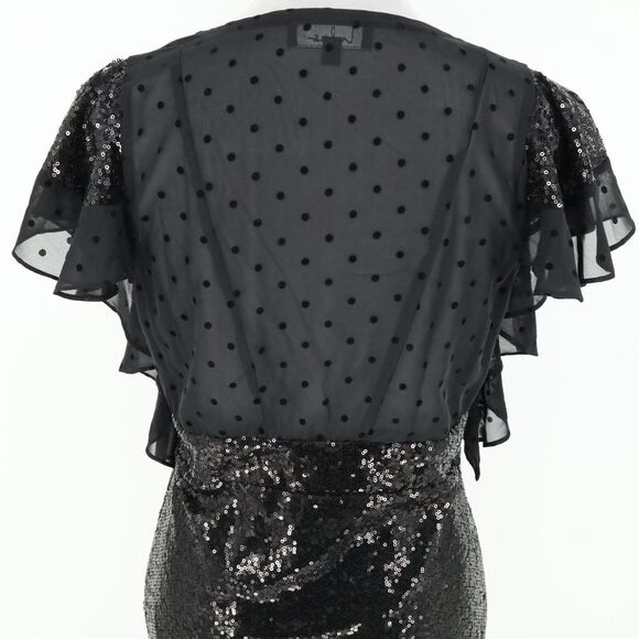 Lulus Dress Womens Large Black Sequins Lined Ruffle Sheer Back Side Zip Deep V - Picture 9 of 13